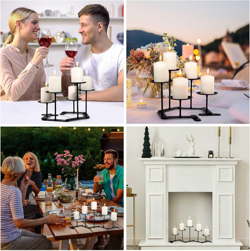 Adjustable 5-Pillar Metal Candelabra, Matte Black Candle Holder
