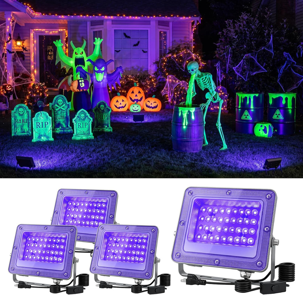 4 Pack 30W Blacklight Flood Lights for Halloween Yard Decoration