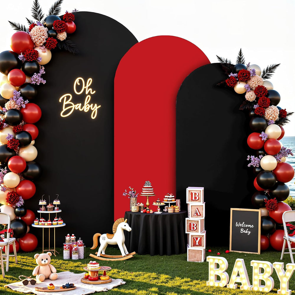 Black and Red Arch Backdrop Cover Set of 3-6ft, 6.6ft, 7.2ft Arch Covers