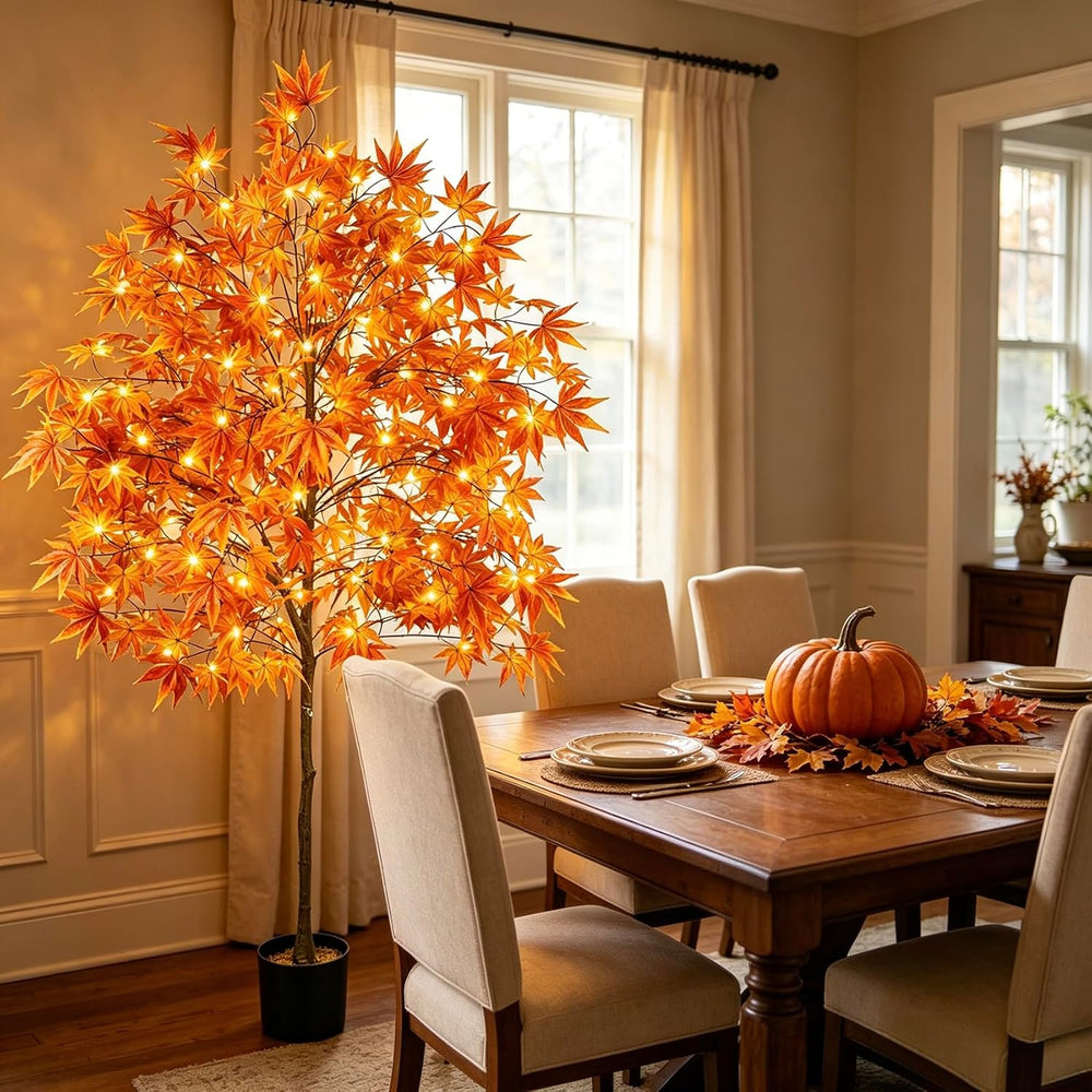 6.5FT Fall Trees Autumn Tree Lighted Maple Tree Artificial Outdoor 2PCS