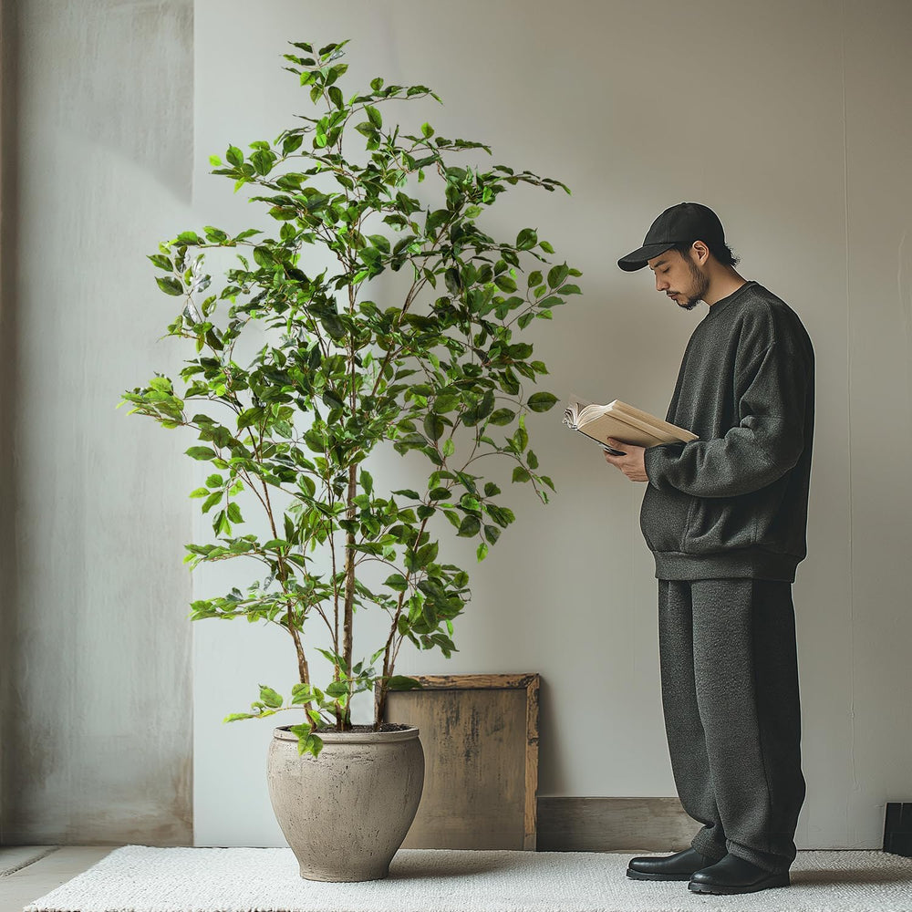 Artificial Ficus Tree Indoor 6ft, Large Potted Faux Tree with Realistic Silk ...