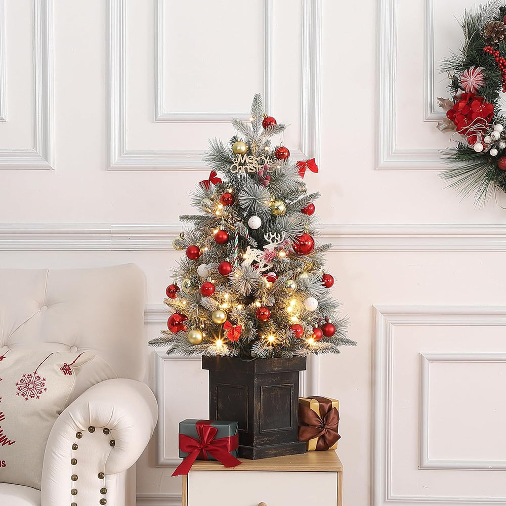 GAOMON 2Set 3FT Prelit Christmas Tree, Artificial Tree with Vintage Base
