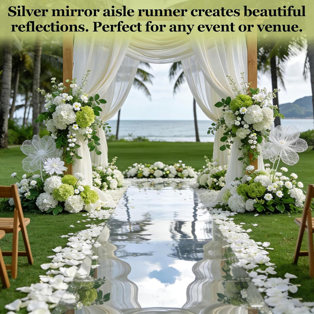 3.3ft x 65.6ft Mirror Rug Aisle Runner for Wedding,Double Sided Bright Reflec...