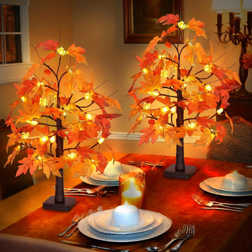 2 Pack 24 Inch Maple Tree Fall Thanksgiving Table Decorations with 48LED Batt...