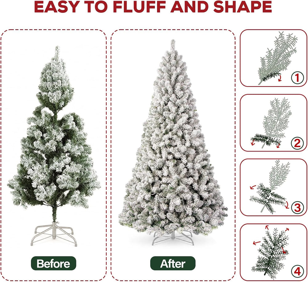 Hykolity 6 ft Prelit Snow Flocked Christmas Tree with 200 Warm White LEDs