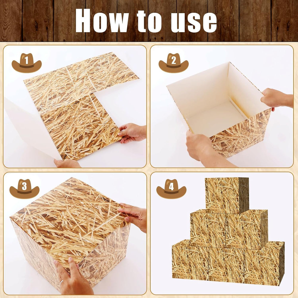 YLOLUL 12 Pcs Hay Bales Boxes Large Decor Bulk Western Cowboy Party Decoratio...