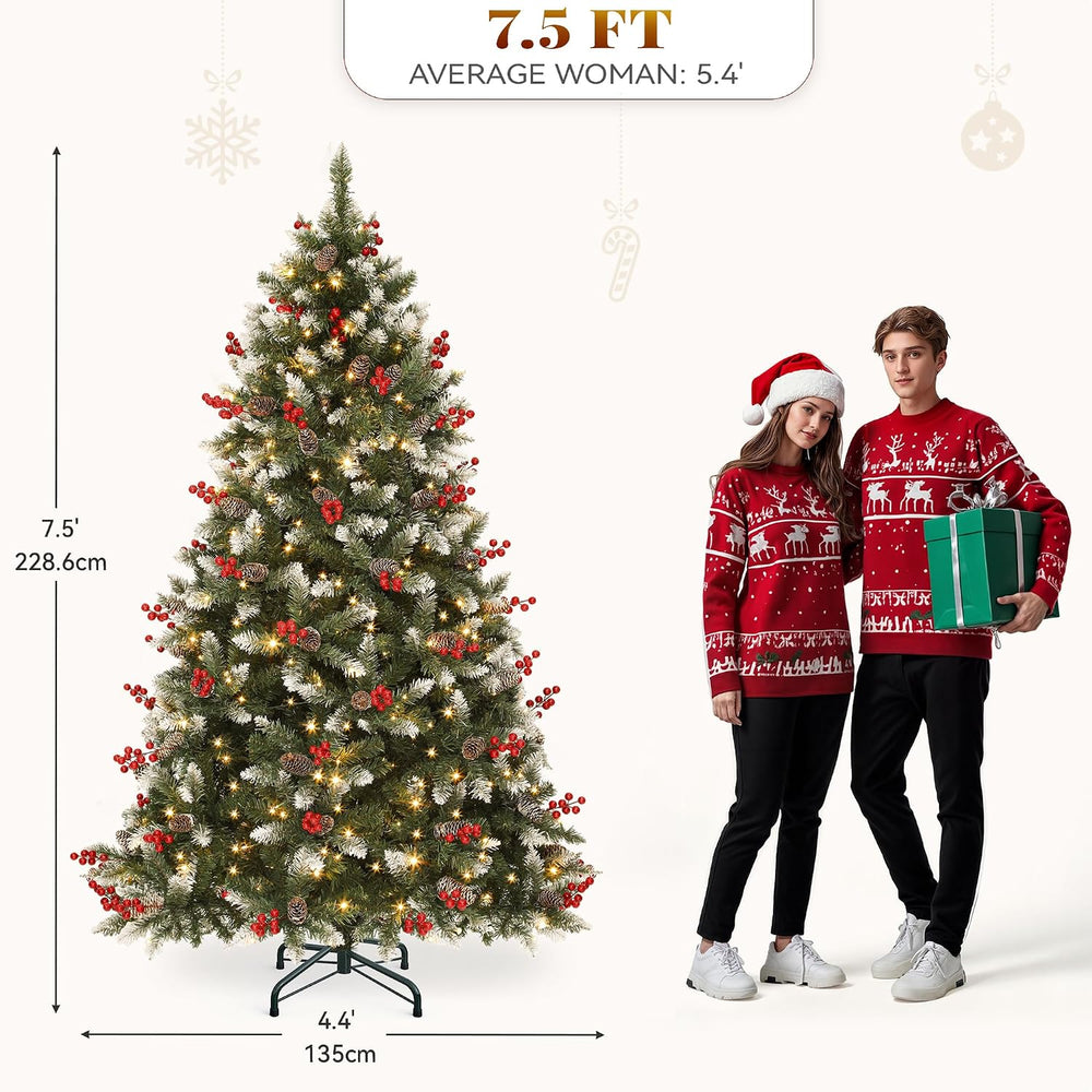 YITAHOME 7.5ft Prelit Decorated Pine Christmas Tree w/Red Berries & Remote