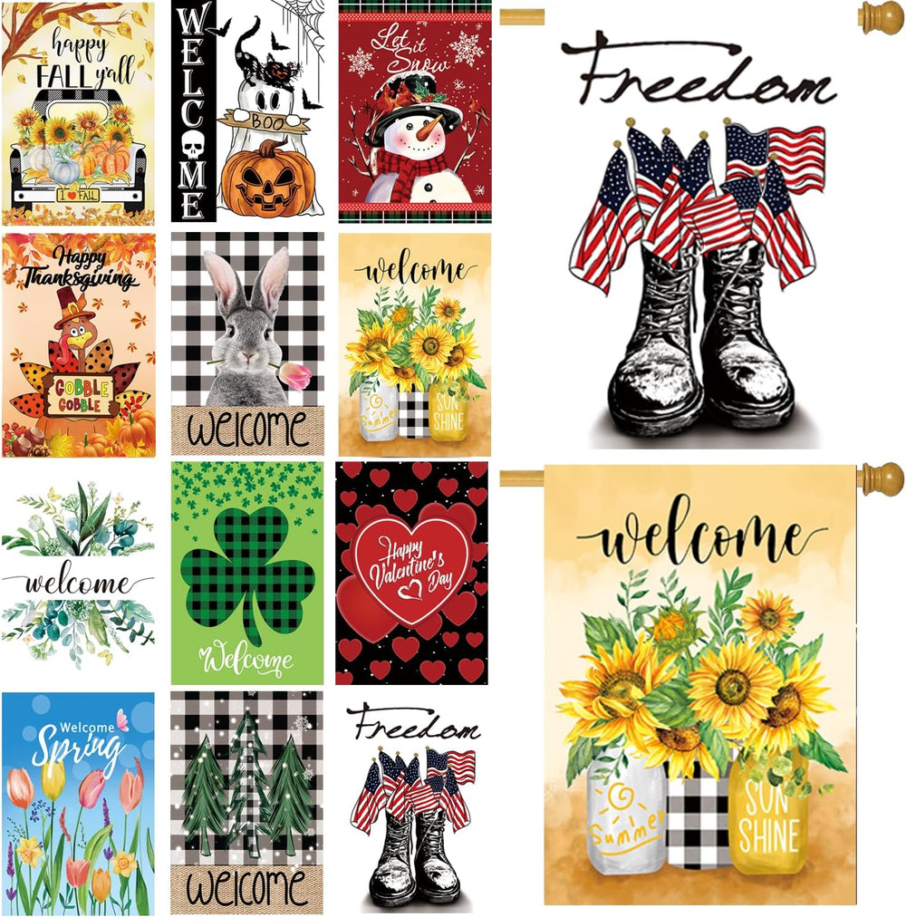 Seasonal Garden Flags Set of 12, Double Sided 28 x 40 Inch Yard Flags