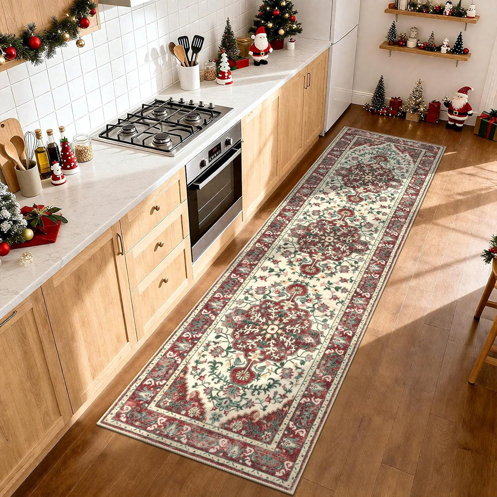 2' x 8' Christmas Hallway Runner Rug, Non Slip Accent Rug, Red