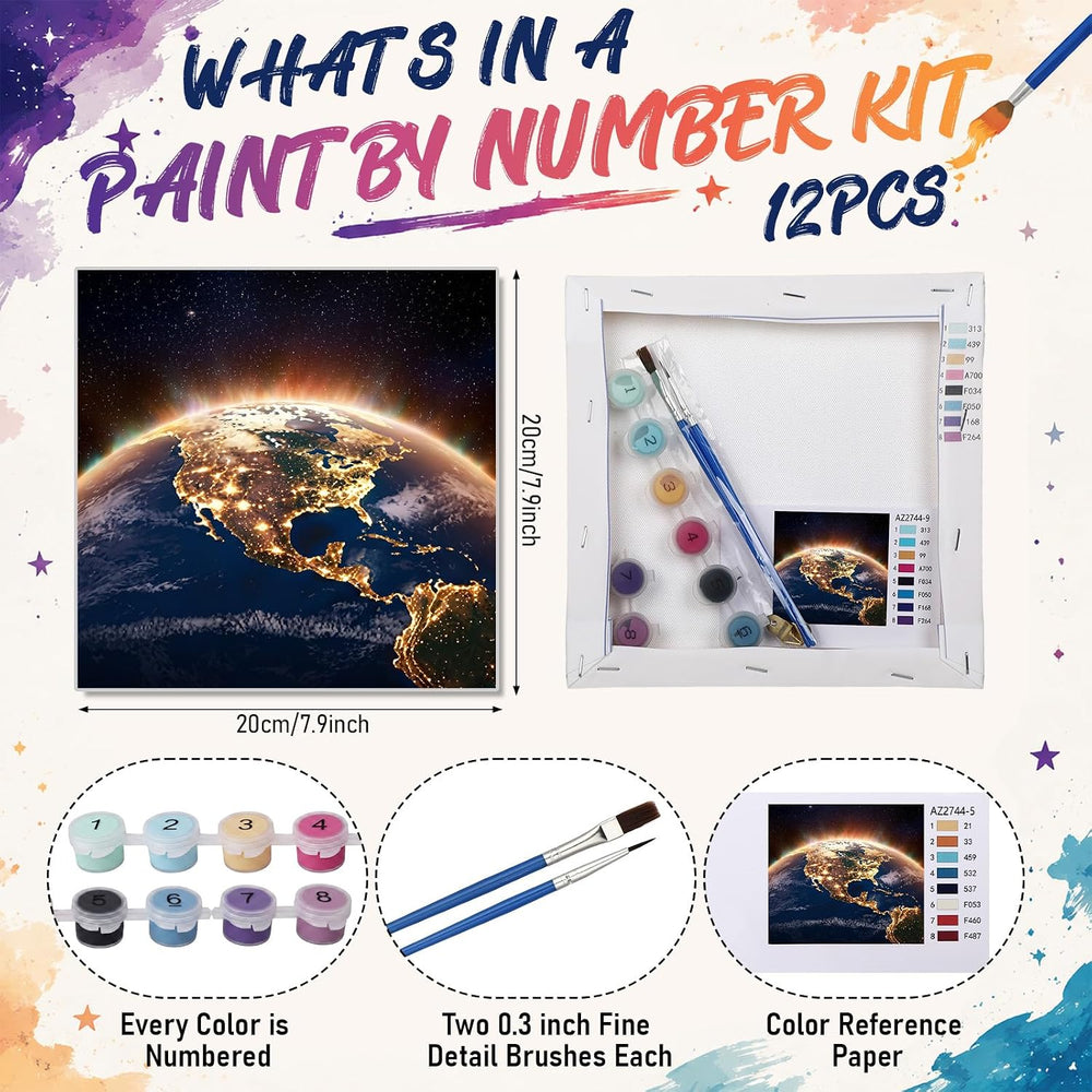 Nezyo 12 Sets Paint by Numbers for Adults with Frame, 8x8 Inch Canvas