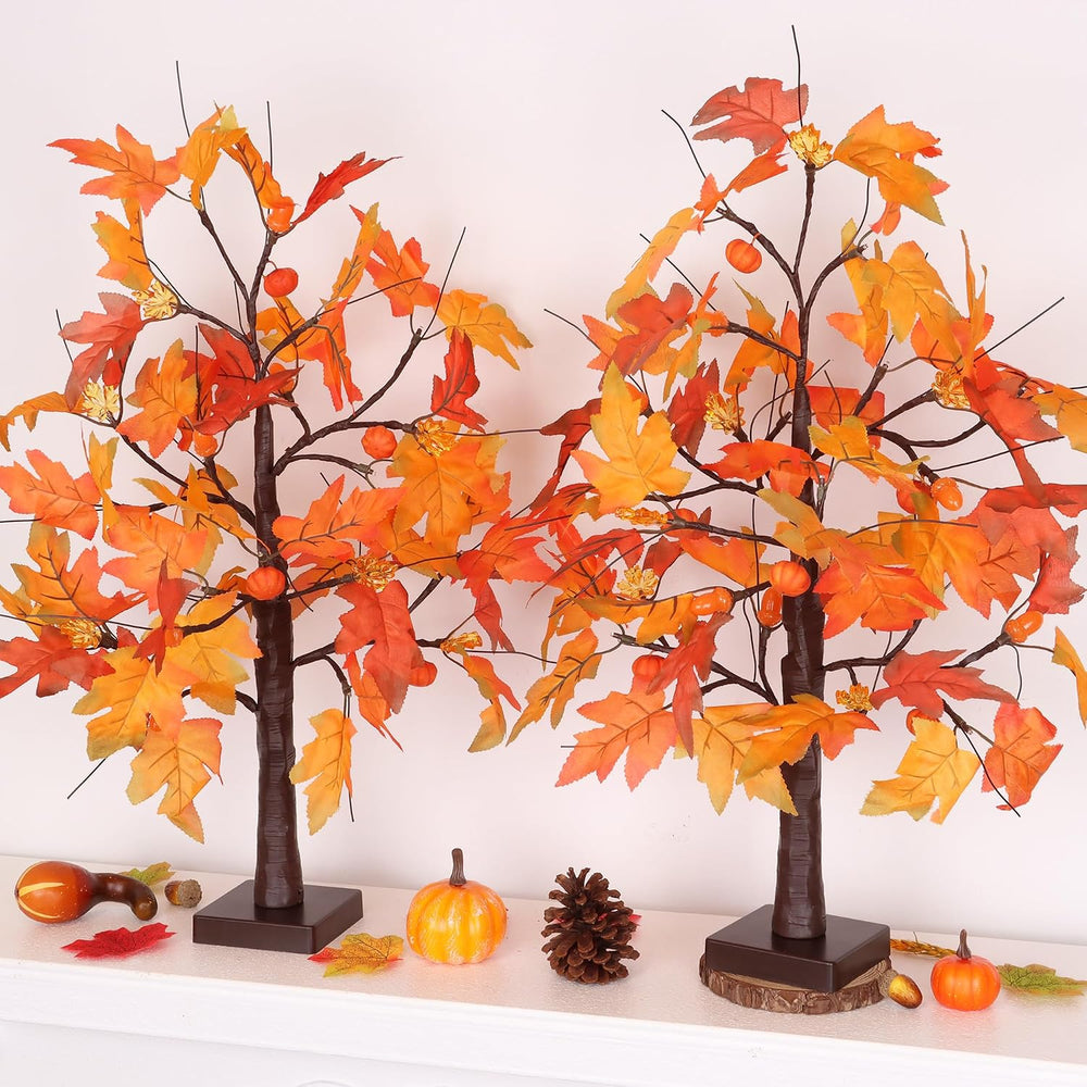 2 Pack 24 Inch Maple Tree Fall Thanksgiving Table Decorations with 48LED Batt...