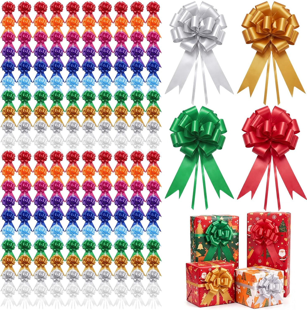 200 Pcs 5 Inch Christmas Pull Bows, Multicolor