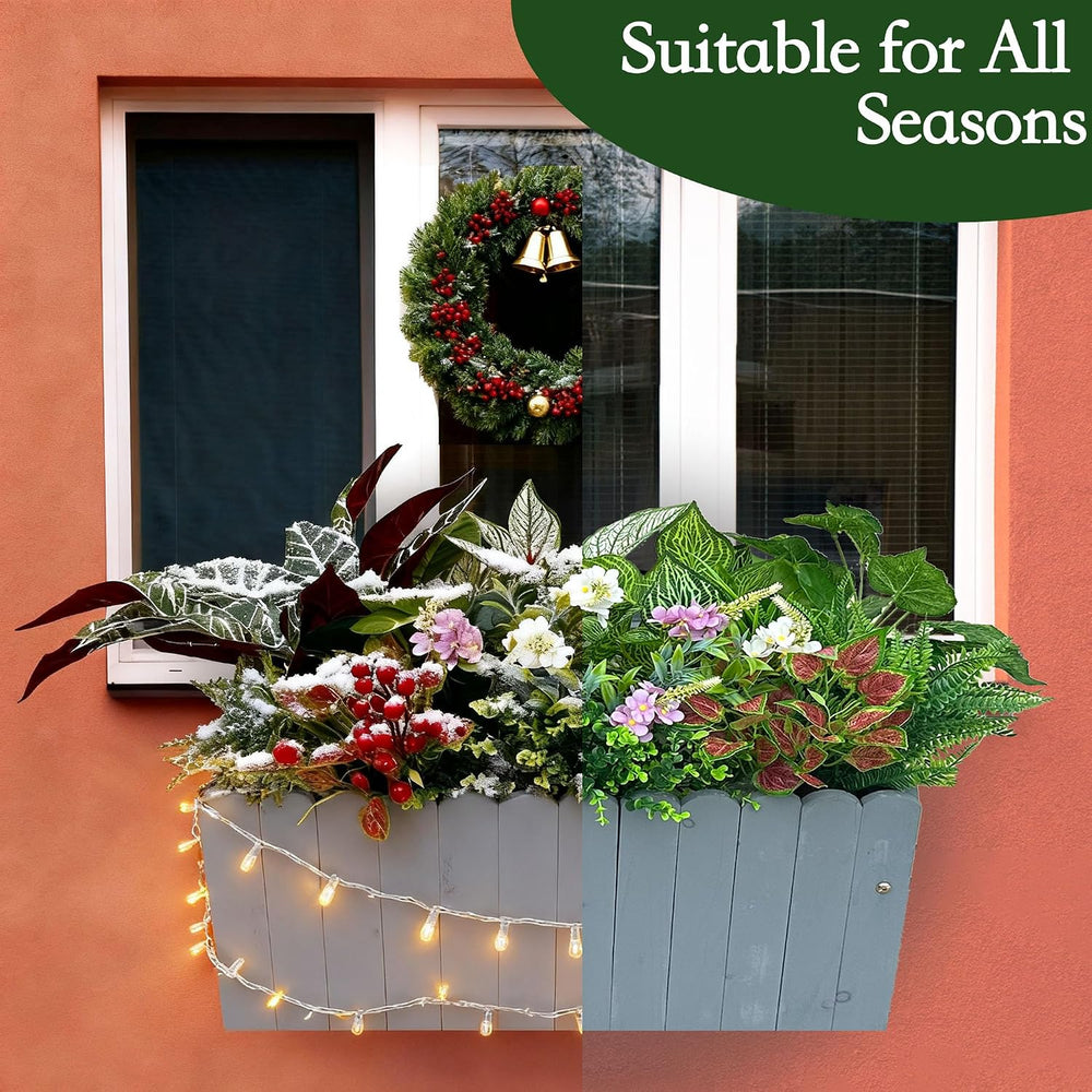 20Pcs Artificial Plants Outdoor Fake Greenery & Flowers Faux Plastic Bush...
