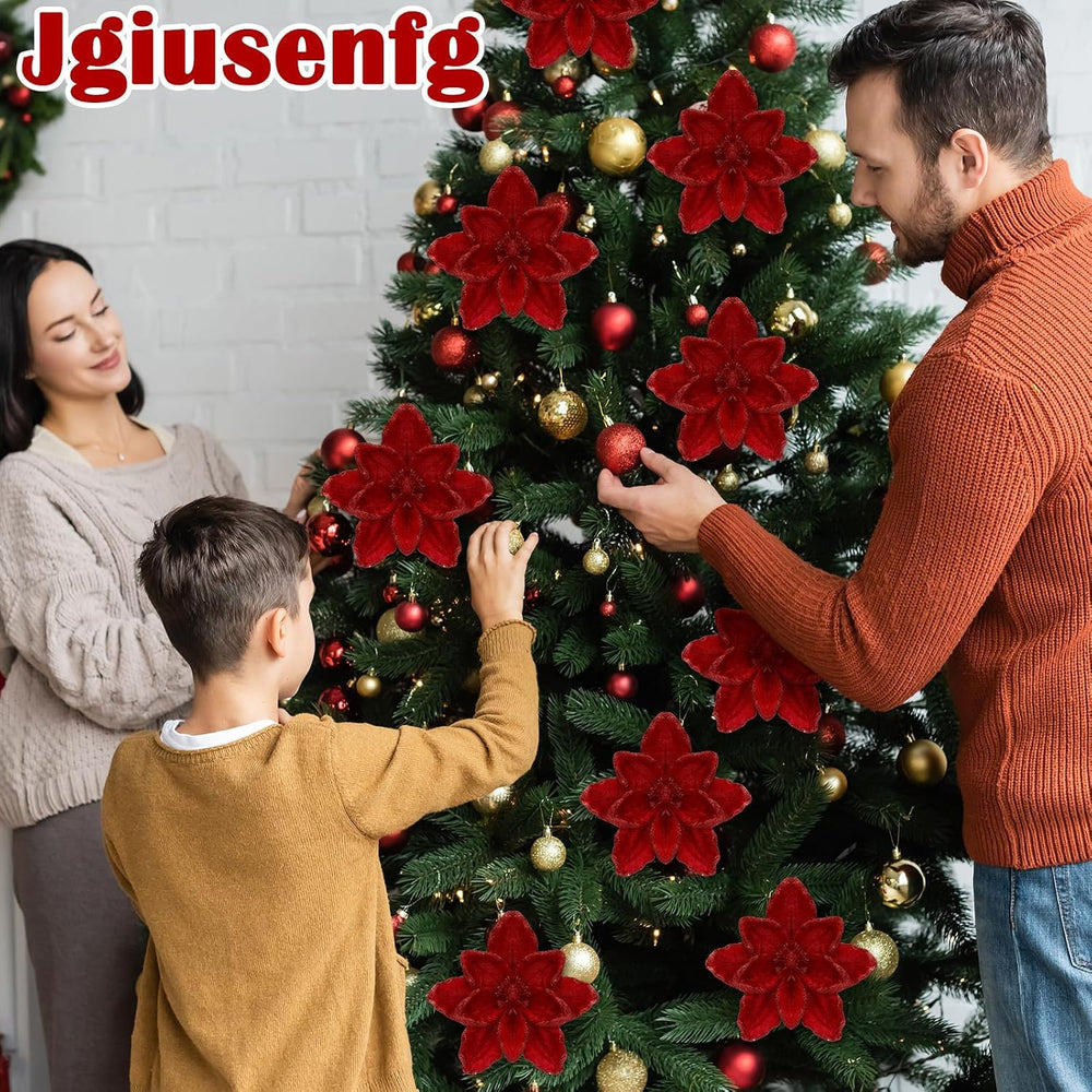 8 Pcs Large 12" Christmas Magnolia Flowers, Burgundy