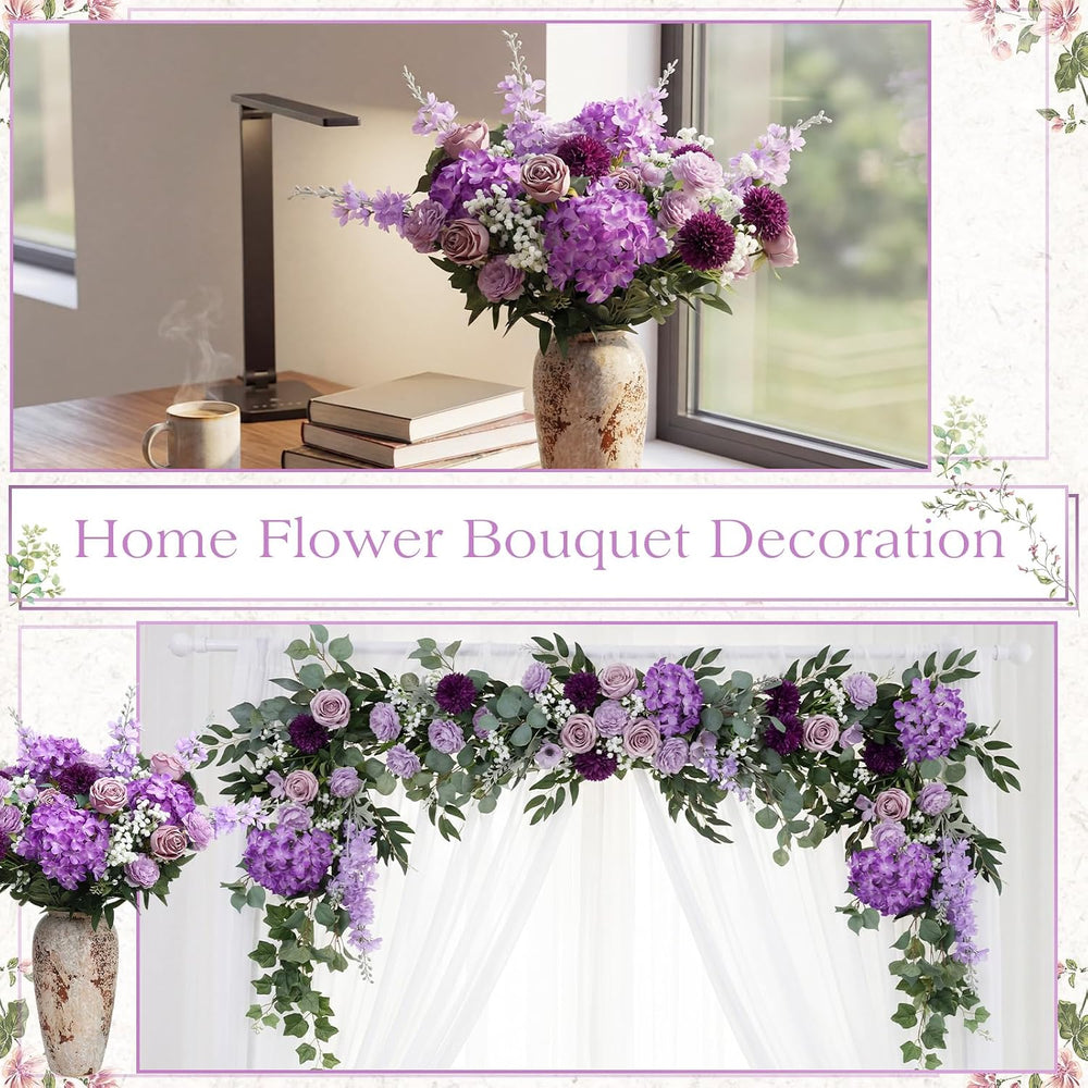 72 Pcs Purple Artificial Flowers Bouquet Set 8 Kind with Long Stem