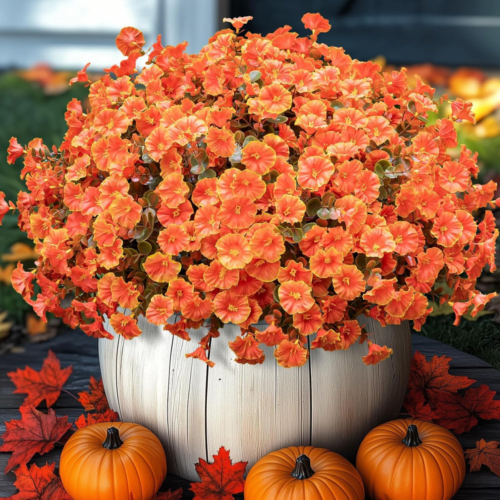 Artificial Fall Flowers for Outdoor 16 Bundles Morning Glory, Autumn Orange