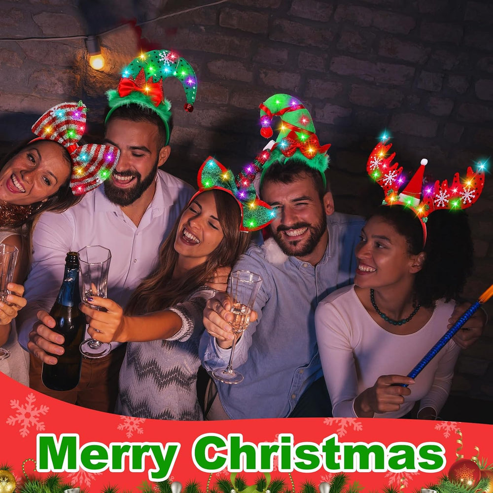 24 Pcs Christmas LED Headbands Christmas Light Up Headbands Reindeer Antler S...