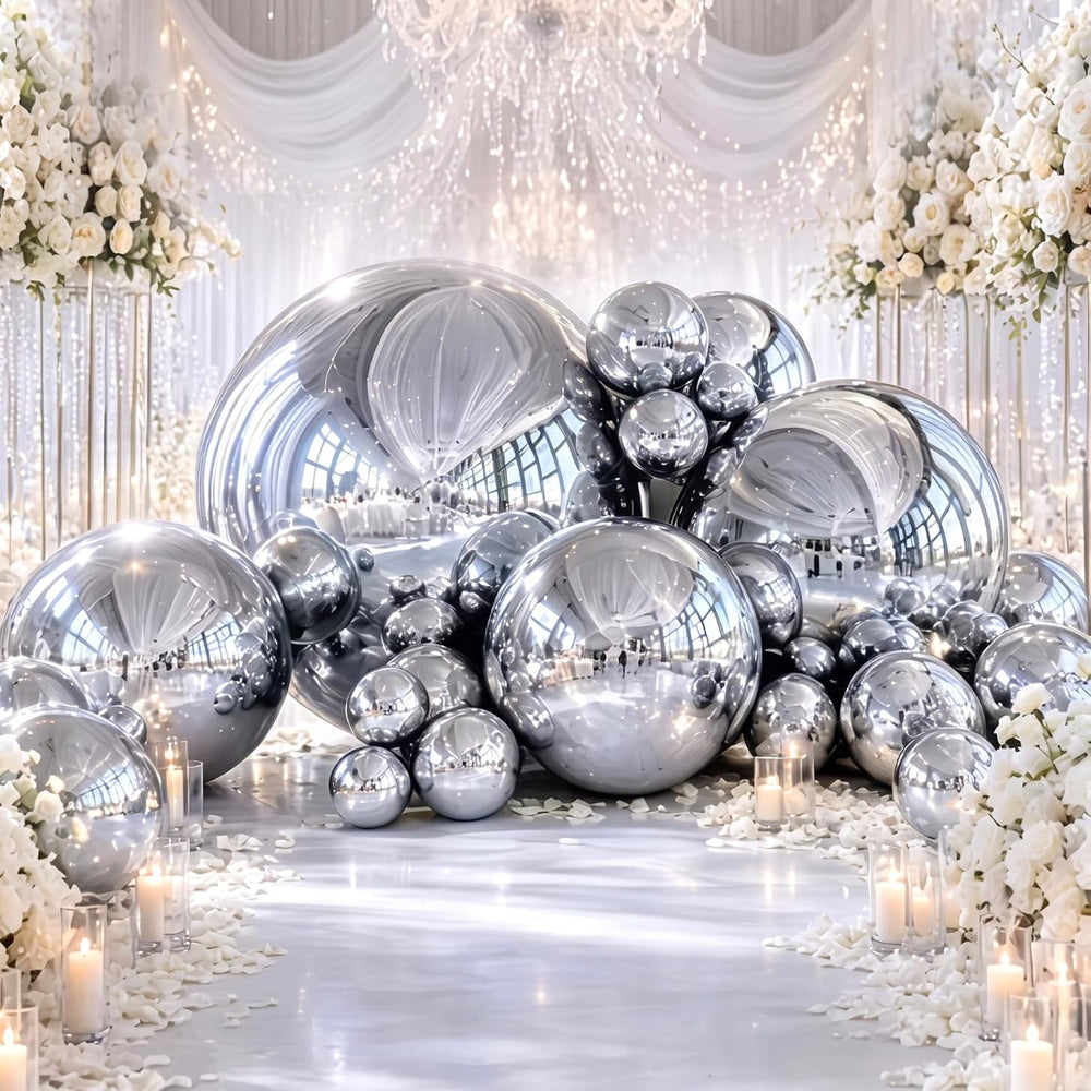 24 Pcs Giant Metallic Party Balloons, Assorted Size,Silver