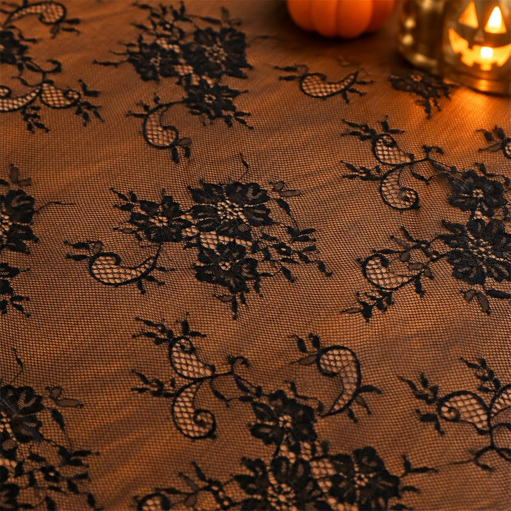 3Pcs Black Lace Tablecloth 60x120 Inch Rustic Halloween Home Decor