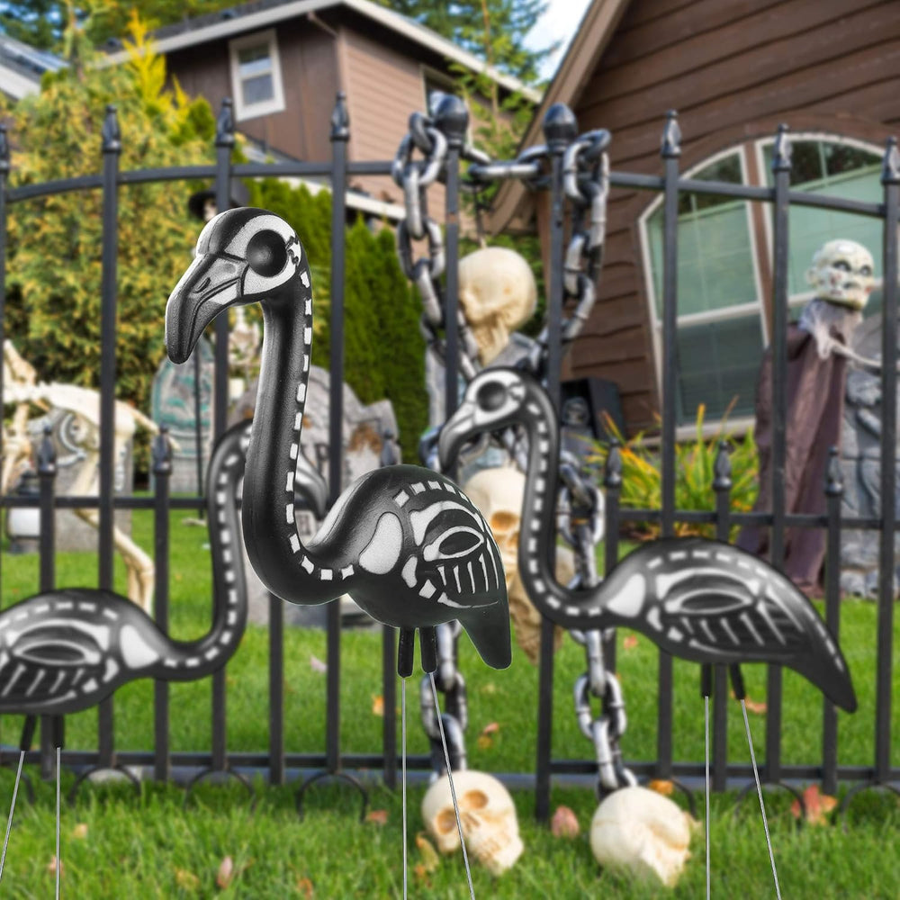 Zombie Skeleton Flamingo Yard Ornaments - Lawn Decor With Stakes 2 Pk