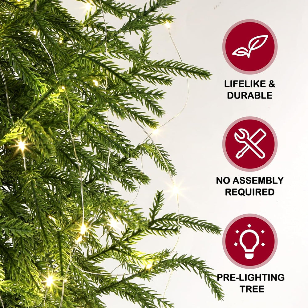 2FT Norfolk Pine Christmas Trees – Set of 2 Small Artificial Pre-lit Trees, 3...