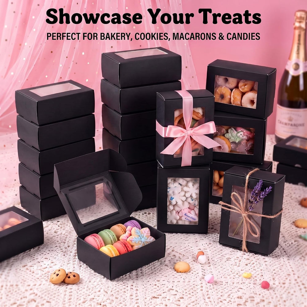 Zonon 500 Pcs Small Gift Boxes with Clear Window, Black