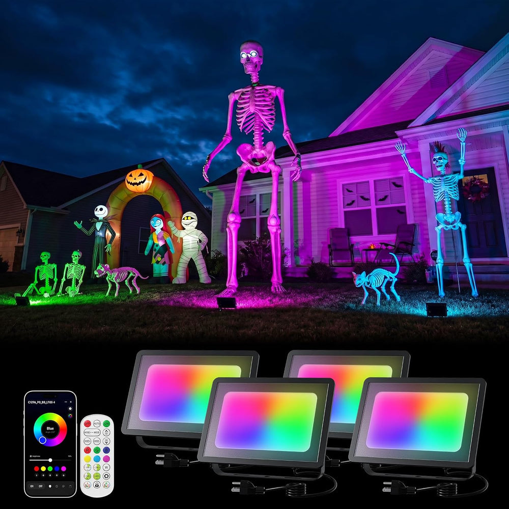 4 Pack Smart RGBW Flood Lights by App Control for Halloween Decor