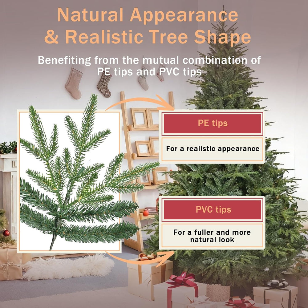 7.5ft Prelit Artificial Christmas Tree with 3348 PE PVC Tips, Premium Pre-Lit...