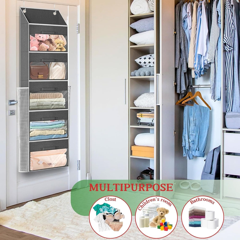 Over Door Wrapping Paper Organizer Storage with 5 Removable Drawers & 2 L...
