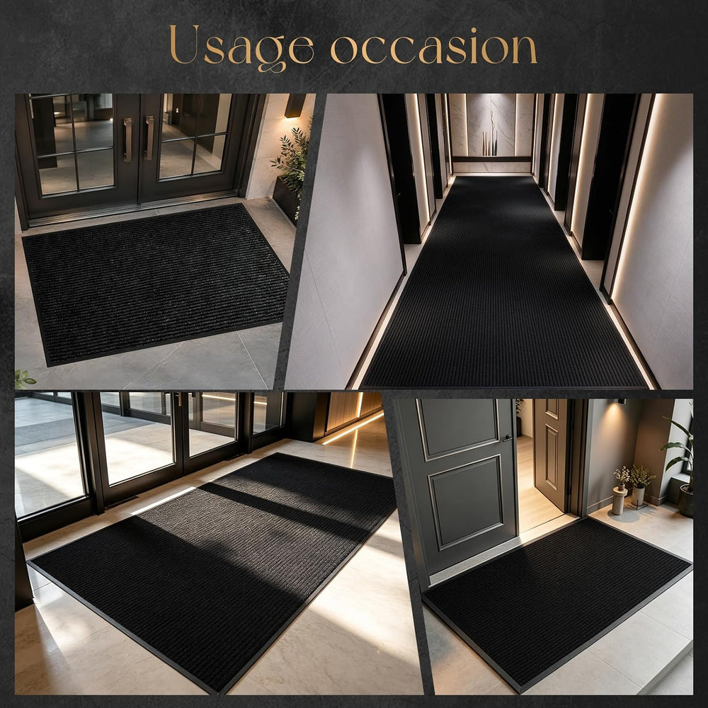 3x10 FT Door Mat Hallway Runner Rug with Non-Slip Rubber Backing, Jet Black