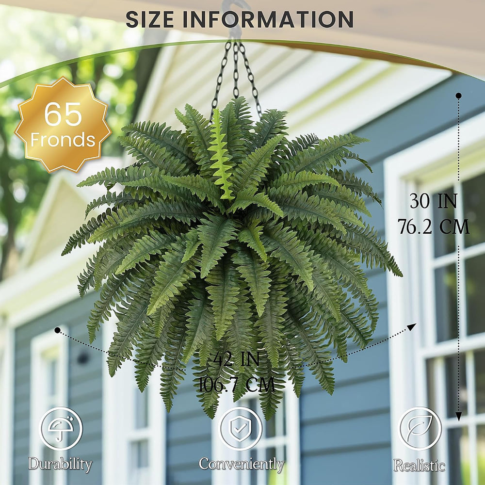 42" Artificial Boston Ferns, Bush Plants 2 Pack for Outdoors