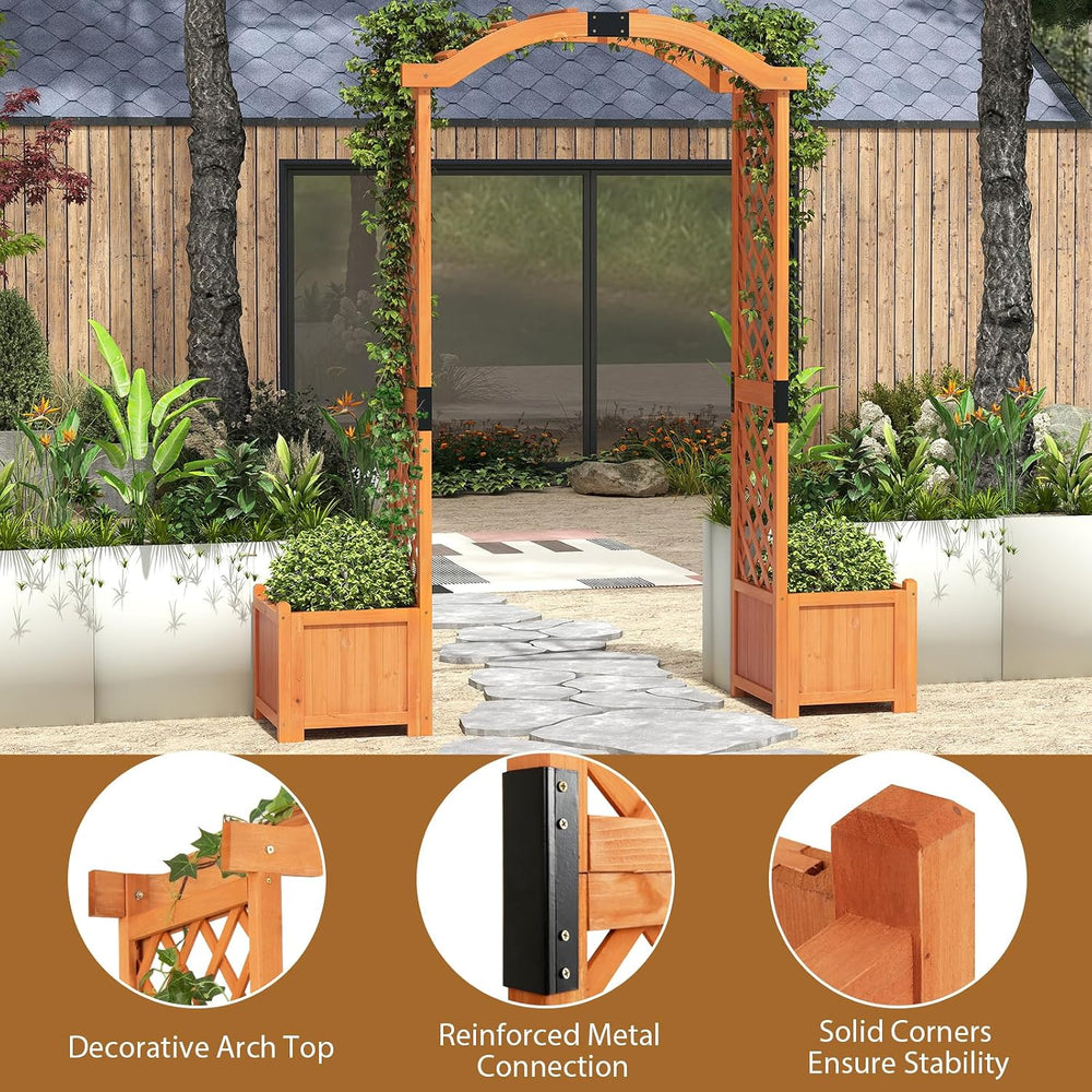 Giantex Garden Arbor with Planter Boxes, Wooden Arch with Trellis and Raised ...