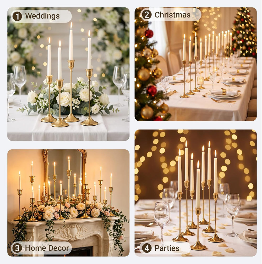 48 Pack Gold Taper Candle Holders, Bulk Metal Candlestick Holders in 3 Height...