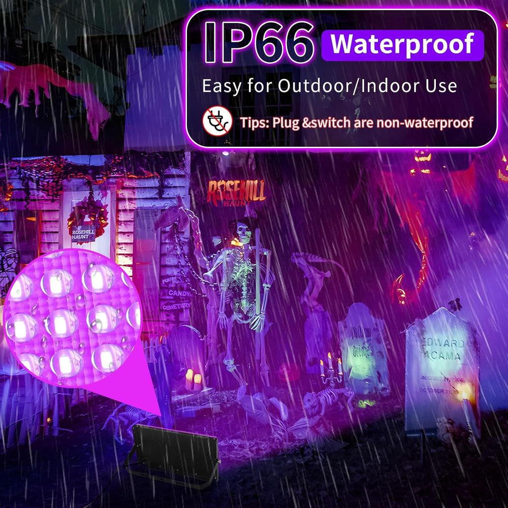 100W LED Black Lights with Switch+Plug, IP66 Waterproof, 2 Pack