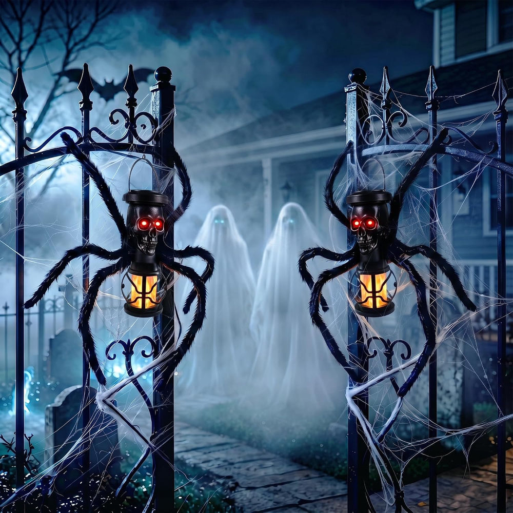 2 Pack Halloween Skull Solar Lights Outdoor with Spider Leg, Fexible