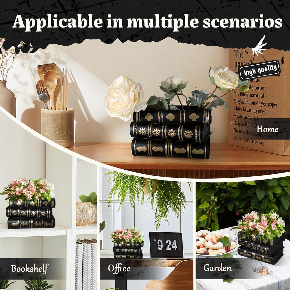 Gothic Book Flower Vase Stacked Black Magic Books Halloween Decorations Indoo...