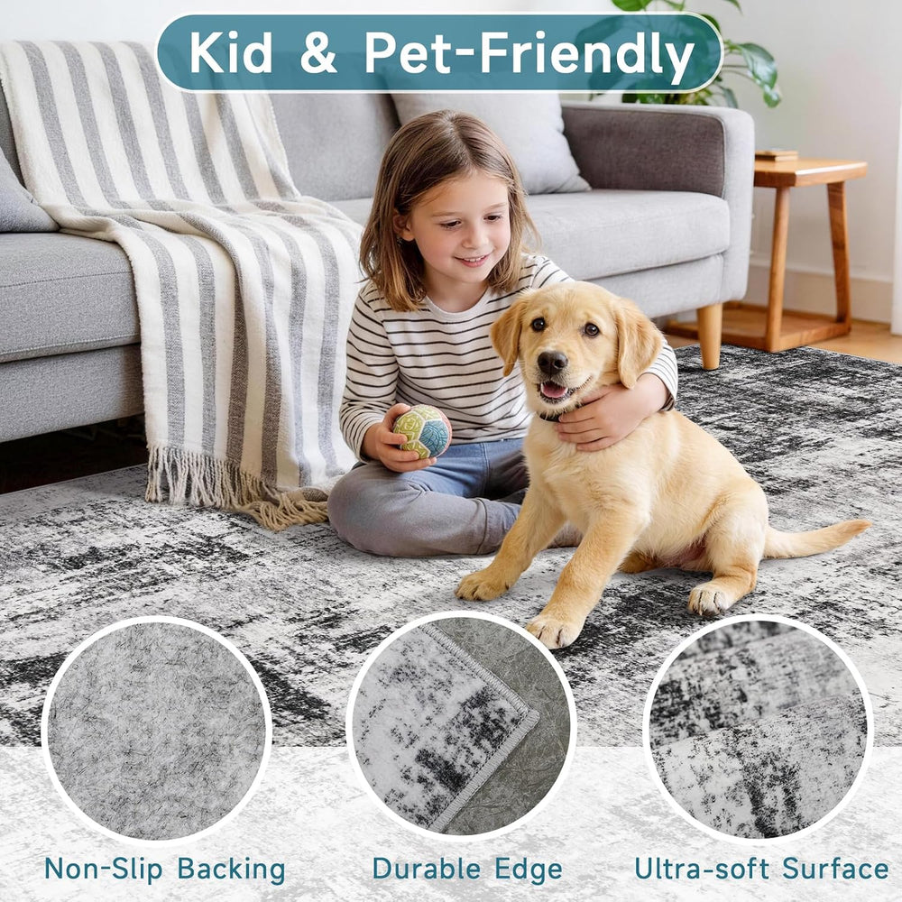 5x10 Rug for Living Room: Non-Slip Washable Hallway Runner Rug Black
