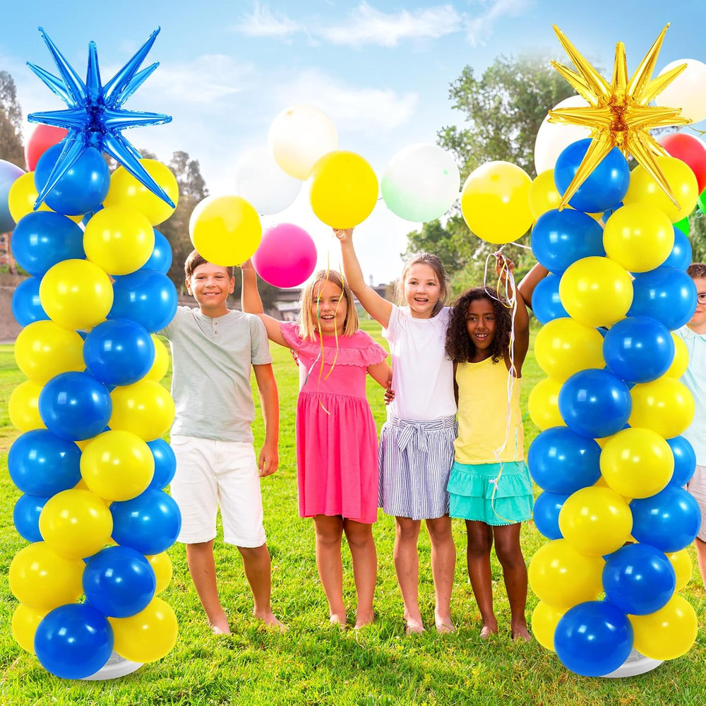 2 Set Blue Yellow Party Decor Cartoon Balloon Column Stand Kit