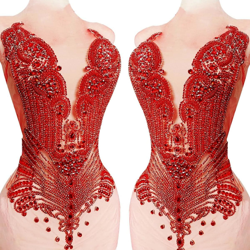 Handmade Glass Rhinestones Applique on net sew on Beads Crystal Patches Trim ...
