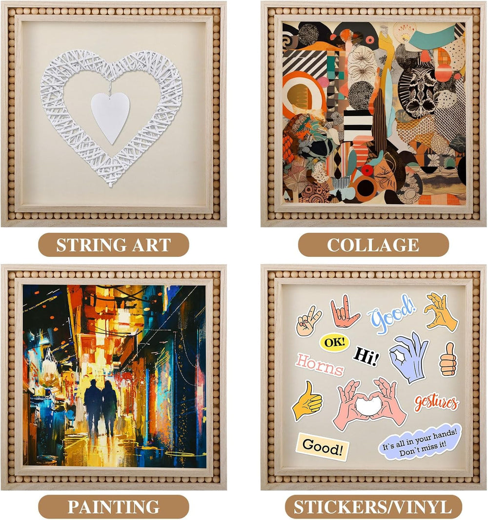 4 Pack Beaded Wood Panels Boho Style Wood Canvas Board, 12 x 12 Inch