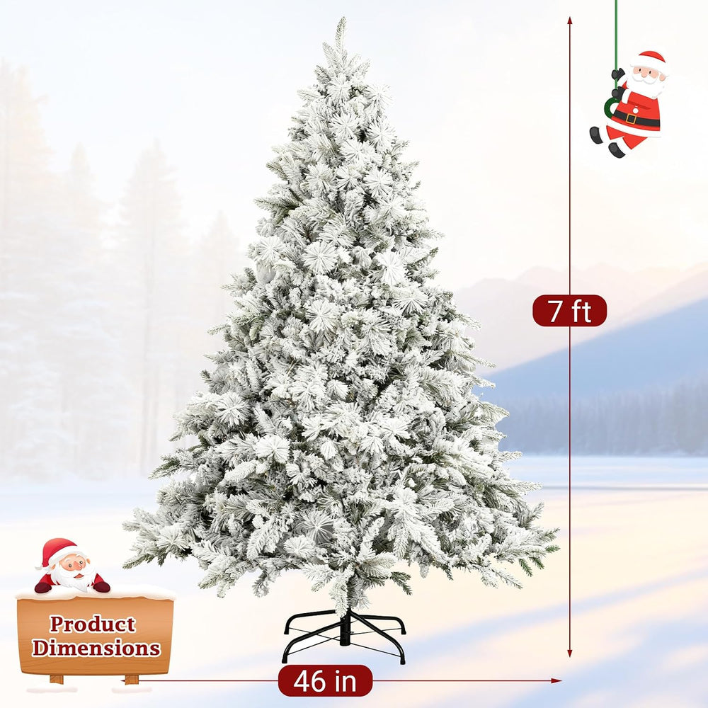7ft Snow-Flocked Artificial Christmas Tree, LED pre-lit Holiday Xmas Tree for...