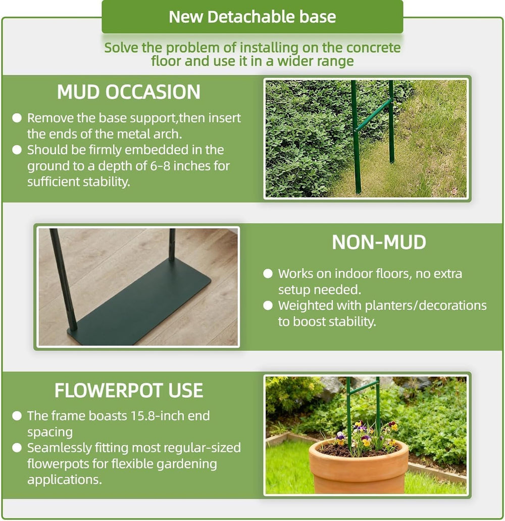 Thickened Metal Garden Arch with Detachable Base, 16mm Rust-Resistant Archway...