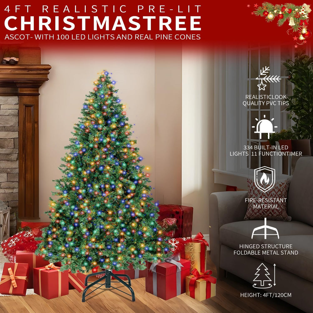4FT Christmas Tree with Light,Artificial Xmas Tree for Christmas Decoration