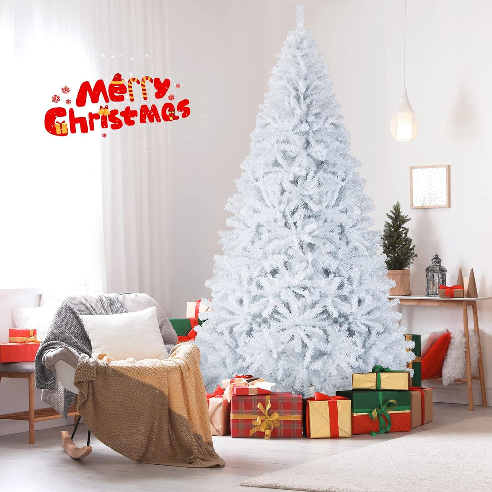 GOFLAME 9FT White Christmas Tree, Artificial Hinged Christmas Tree with 2132 ...