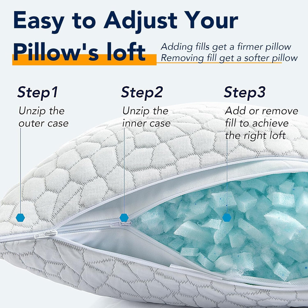 QUTOOL Cooling Pillow for Sleeping, CertiPUR-US Shredded Memory Foam Queen Pi...