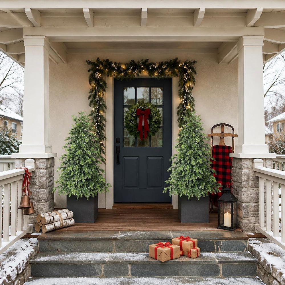 2Pcs 4FT Artificial Norfolk Pine Christmas Potted Trees for Porch Decor
