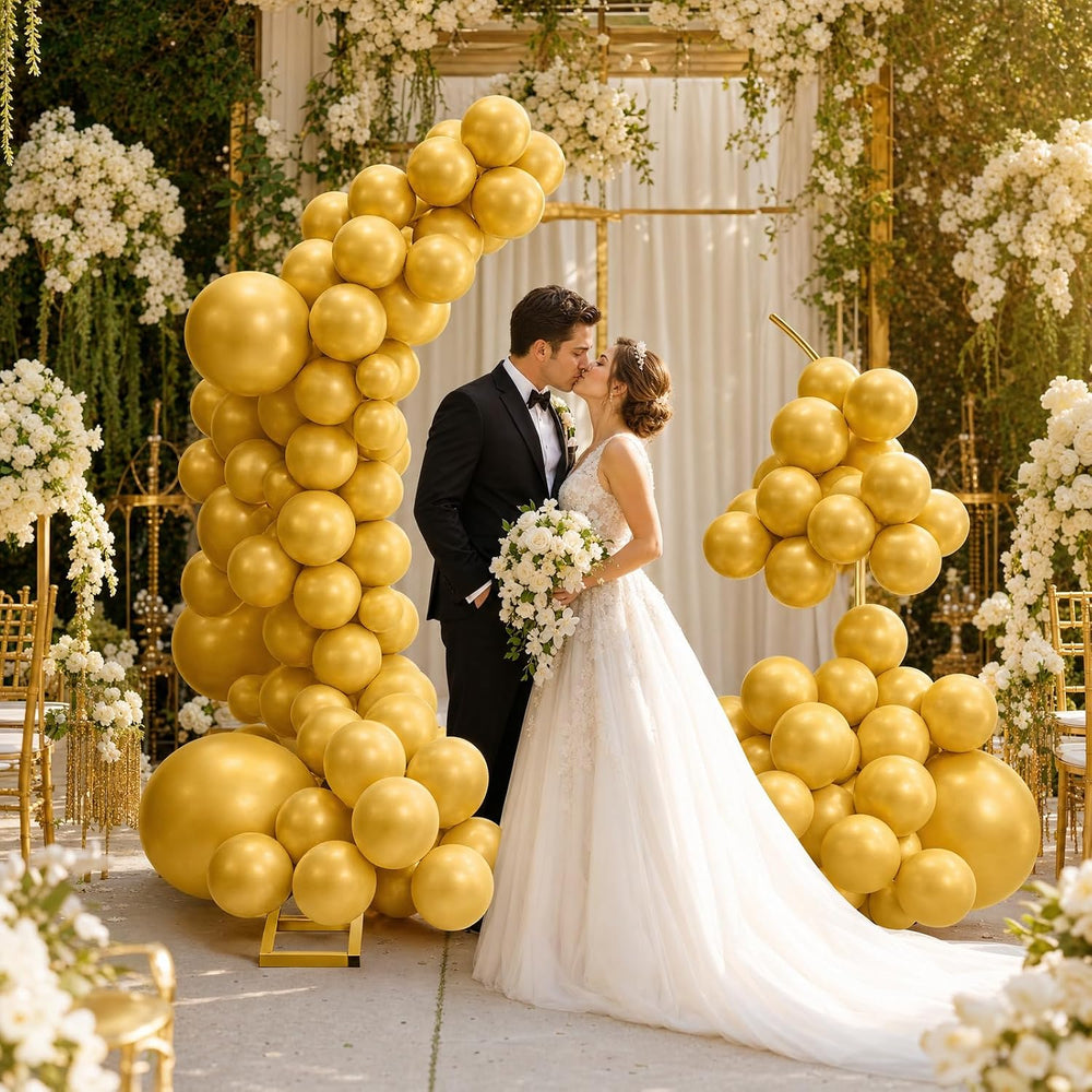 Balloon Arch Stand Kit Set with 145PCS Metallic Gold Balloons – Duty Metal We...