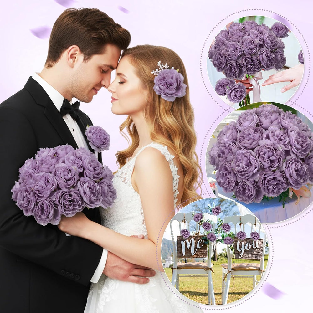 100 Pcs Long Stem Artificial Fake Roses Flowers, Purple