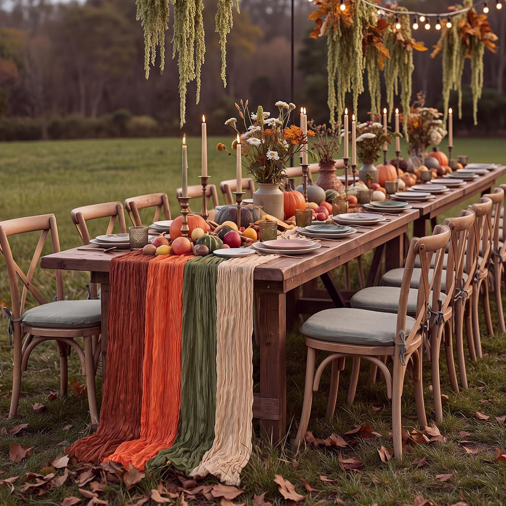 6 Pcs Fall Thanksgiving Cheesecloth Table Runners 118" Boho Gauze