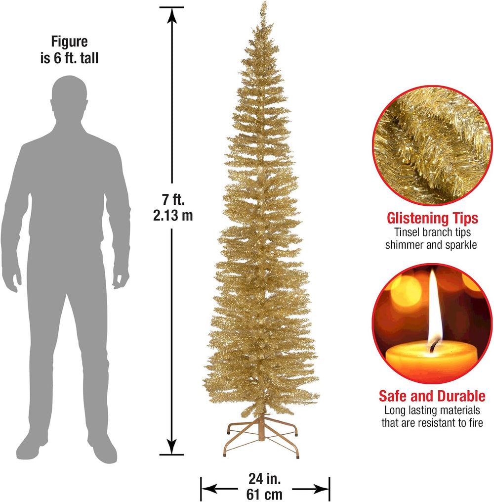 National Tree Company 7ft Unlit Champagne Gold Slim Tinsel Christmas Tree